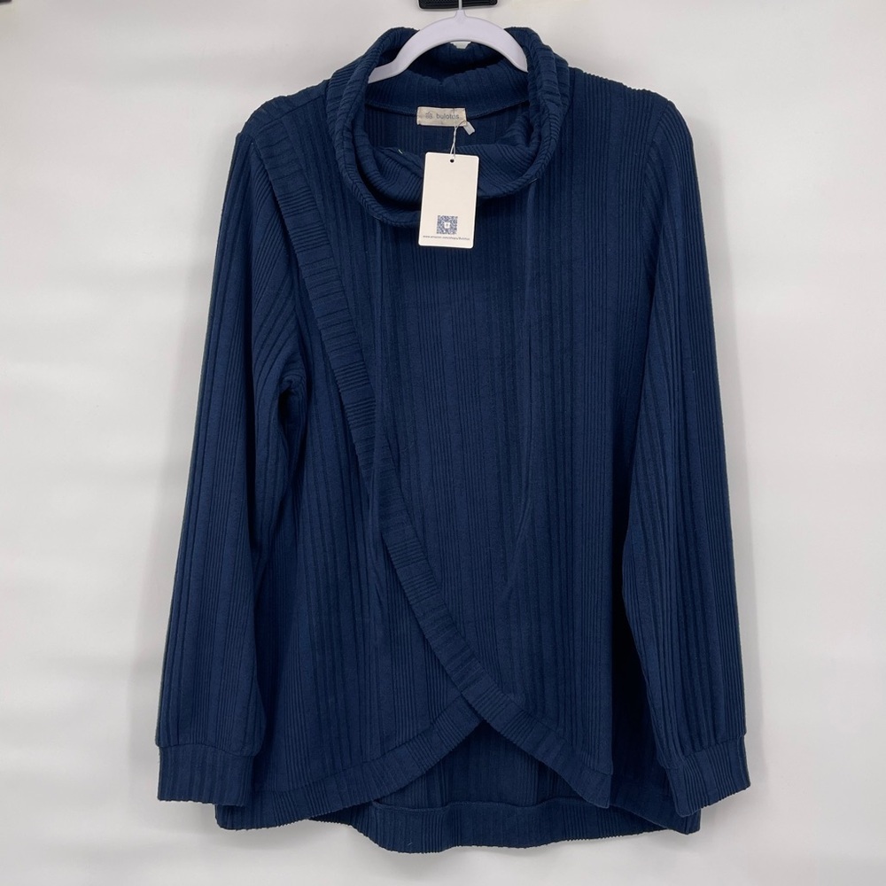 Bulotus NWT Blue cowl neck faux wrap sweater